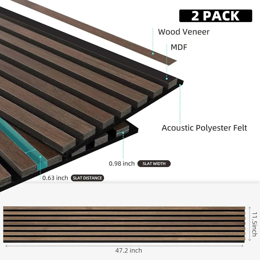 47 Inch Wood Slat Acoustic Panels for Stylish Decor and Noise Reduction, 3D Fluted Panel for Wall, Interior Design 3D Wood
