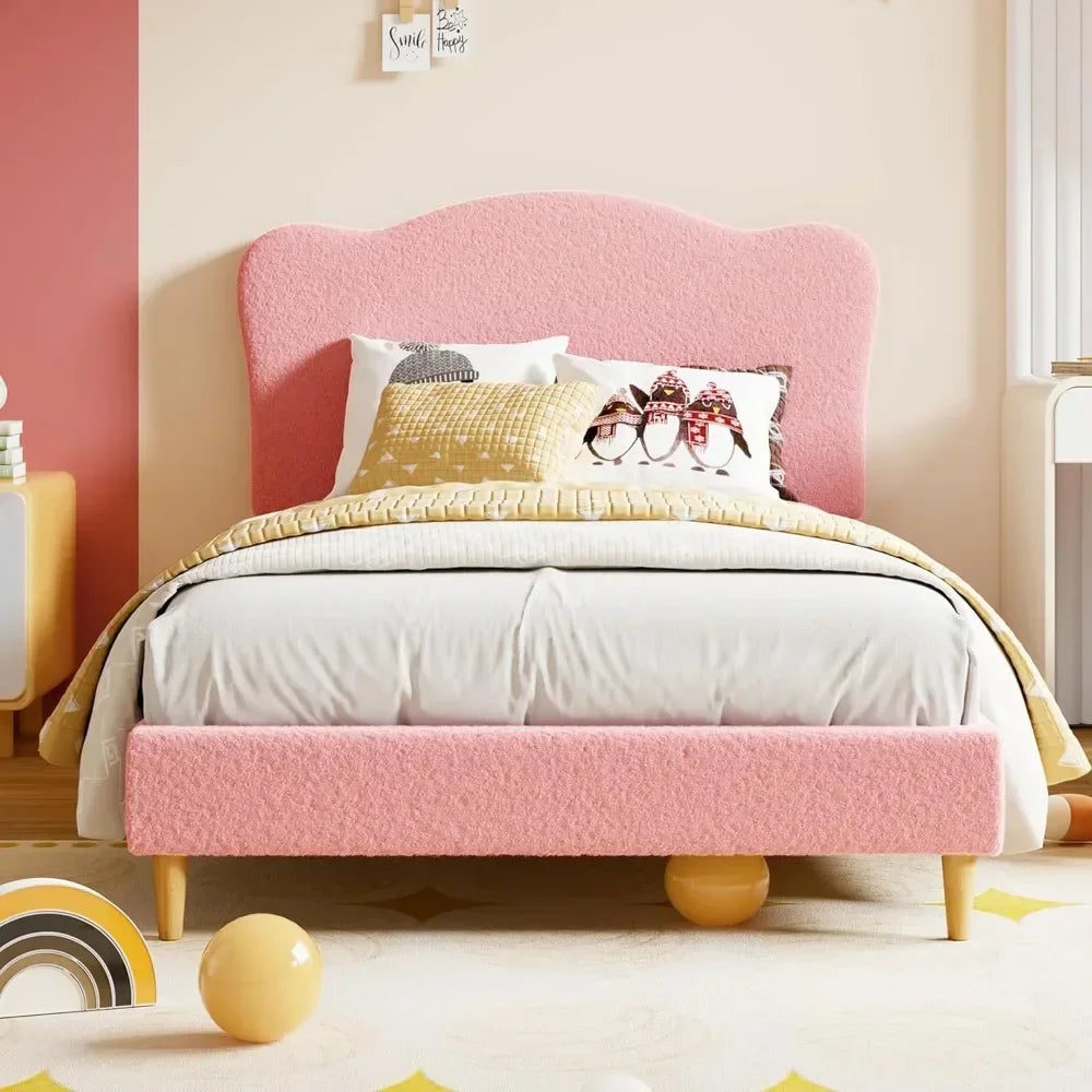 Children's Soft Padded Double Bed Frame with Scallop Headboard