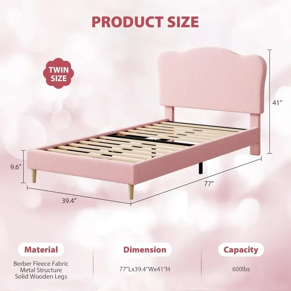 Children's Soft Padded Double Bed Frame with Scallop Headboard