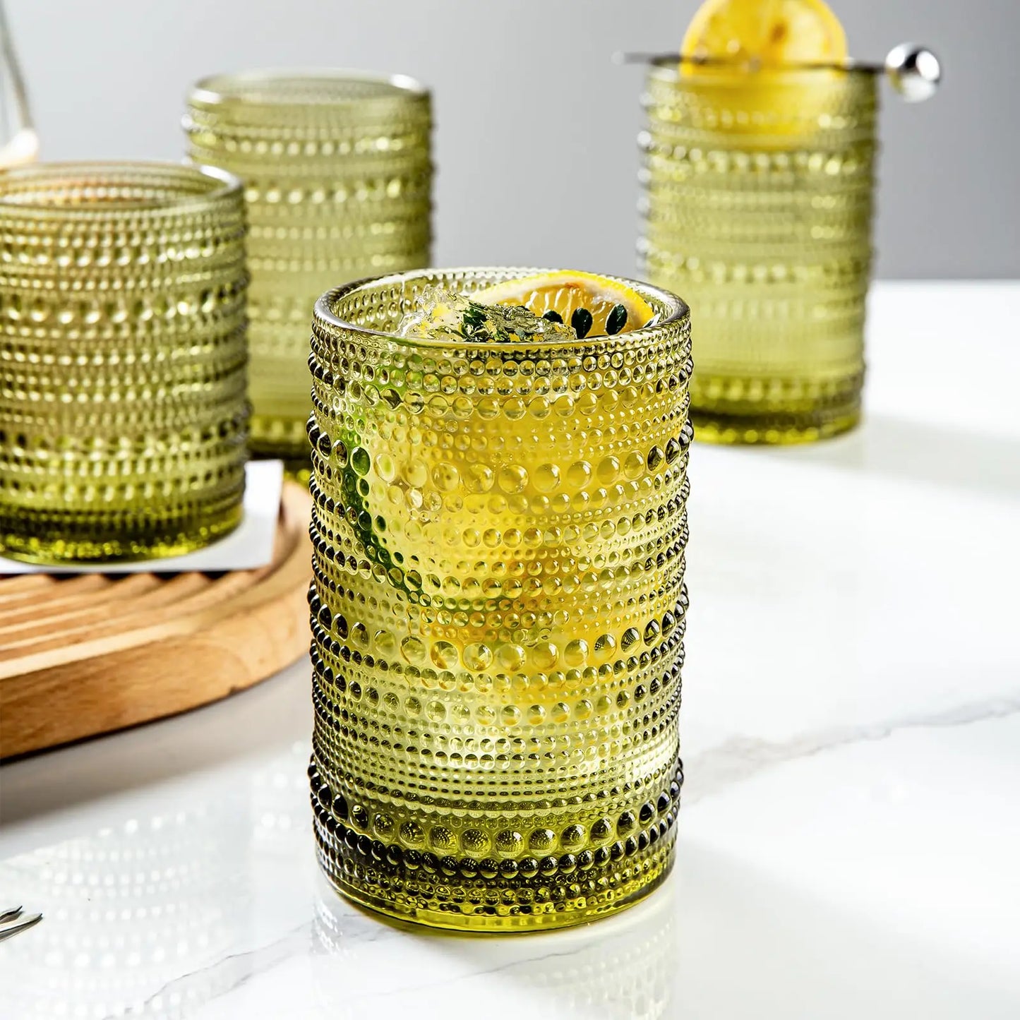8 Vintage Raindrop Highball Glasses