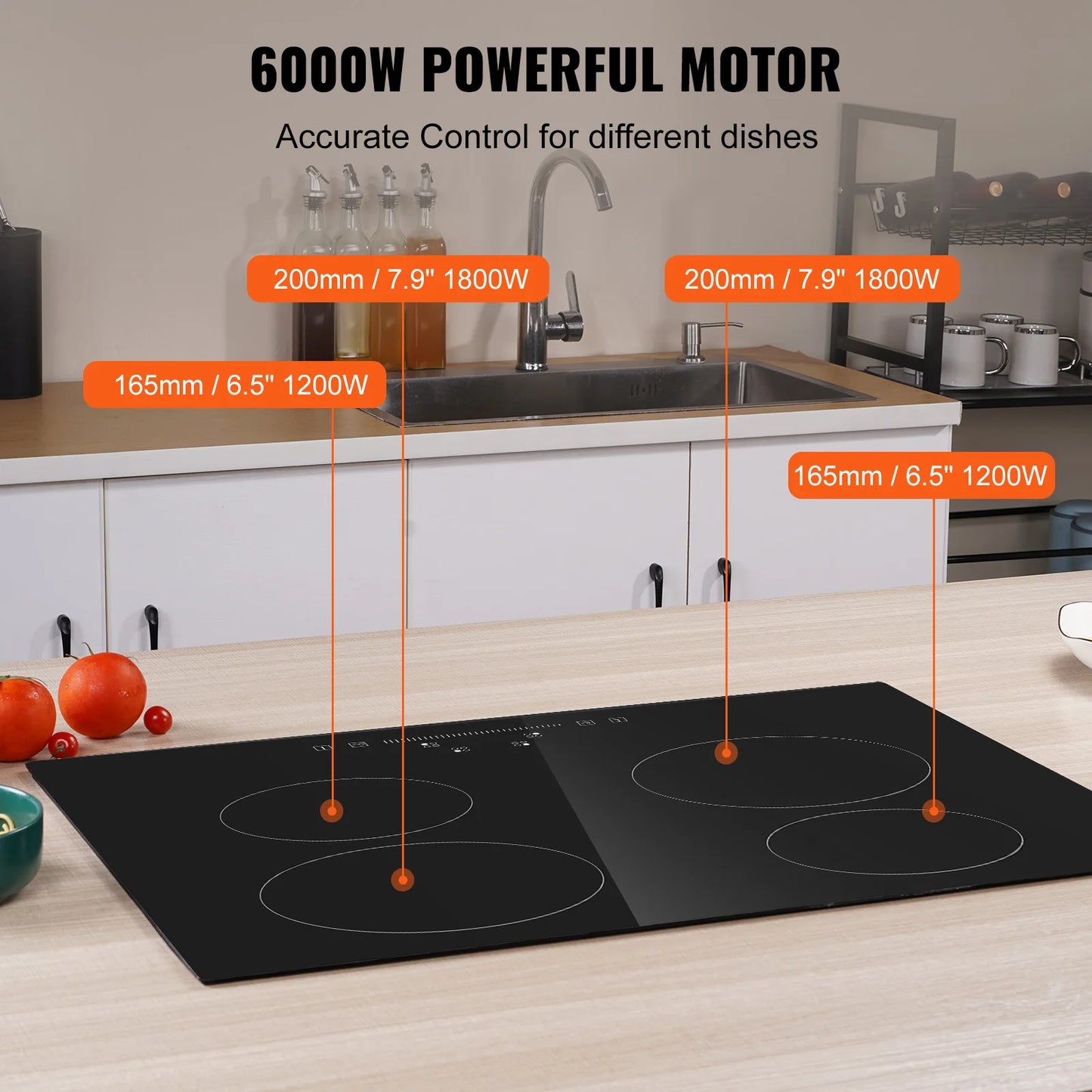 Built-in Induction Electric Stove Top 12/24/30in Ceramic Glass Electric Cooktop 4 or 5 Burners