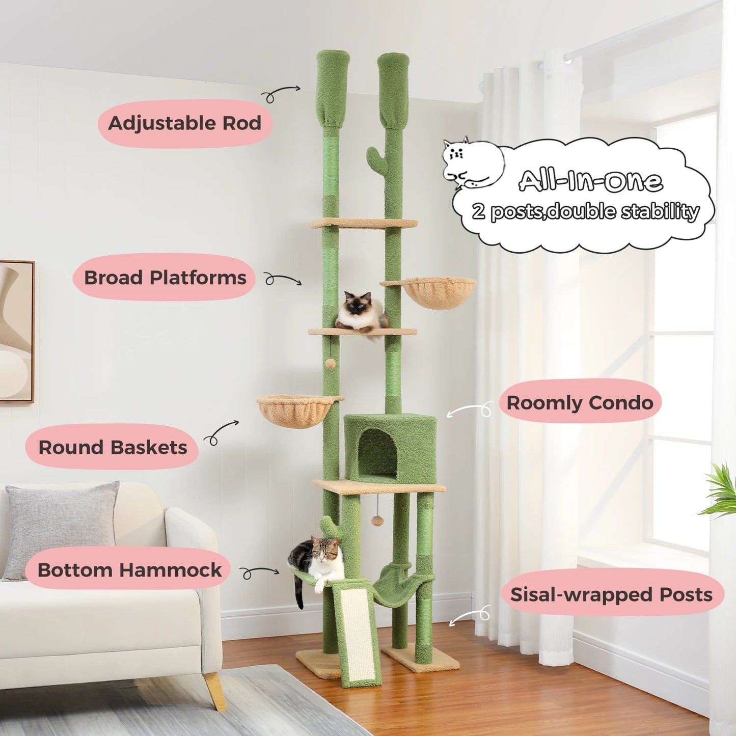 Cactus Floor to Ceiling Cat Tower