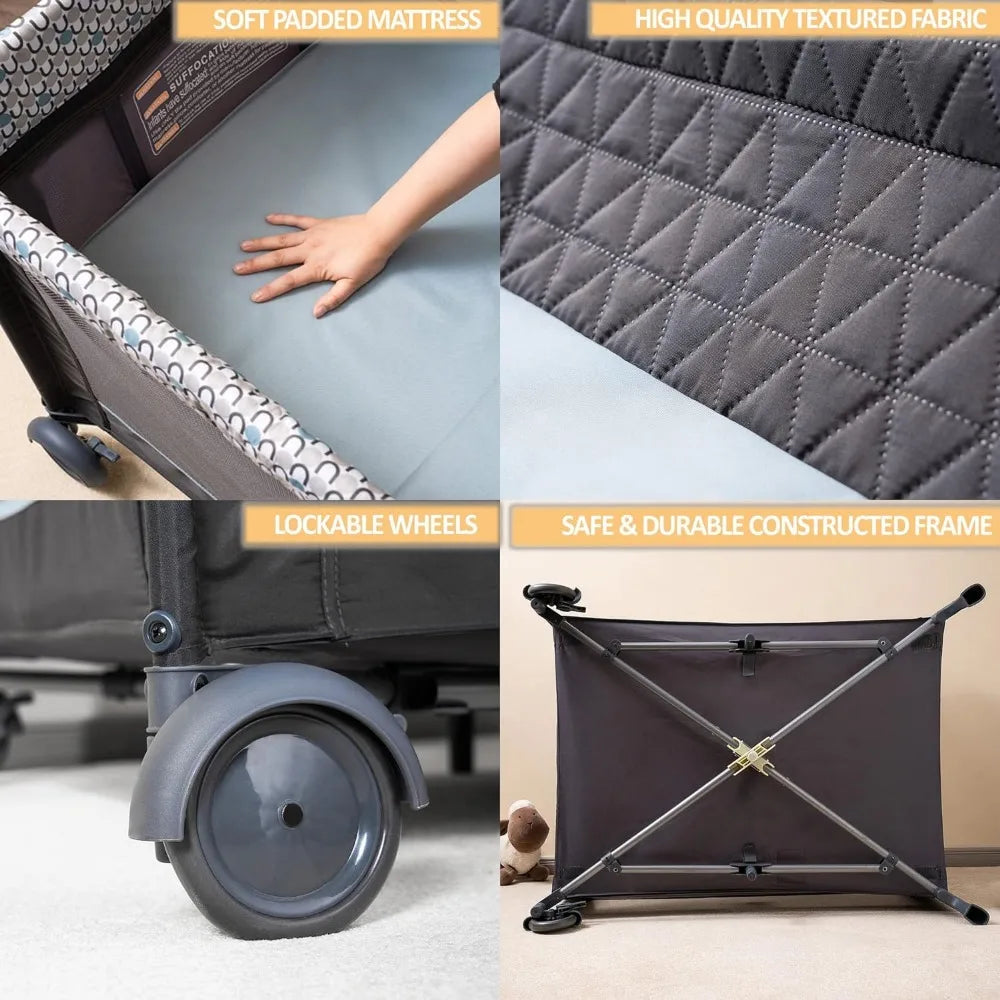 5 in 1 Multifunctional Pack and Play, Foldable Baby Crib with Bassinet, Newborn Napper with Canopy