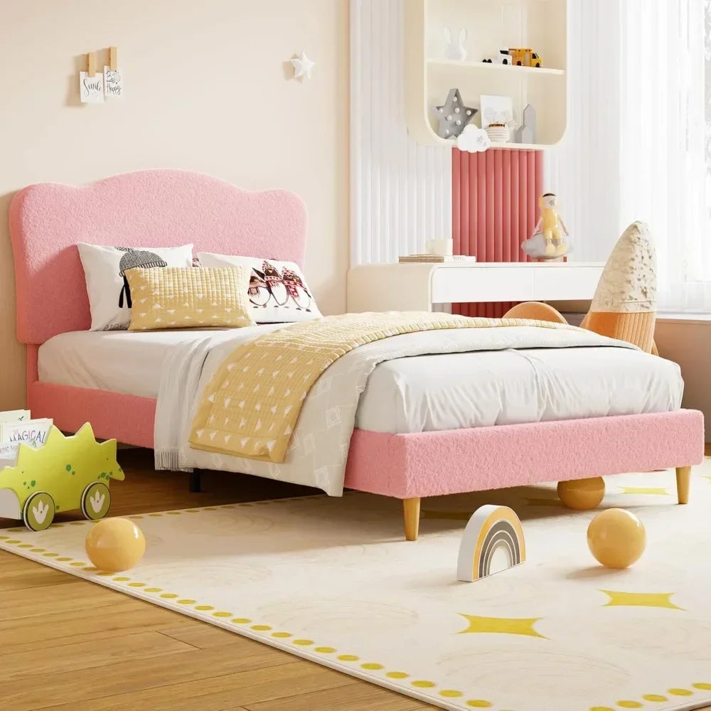 Children's Soft Padded Double Bed Frame with Scallop Headboard