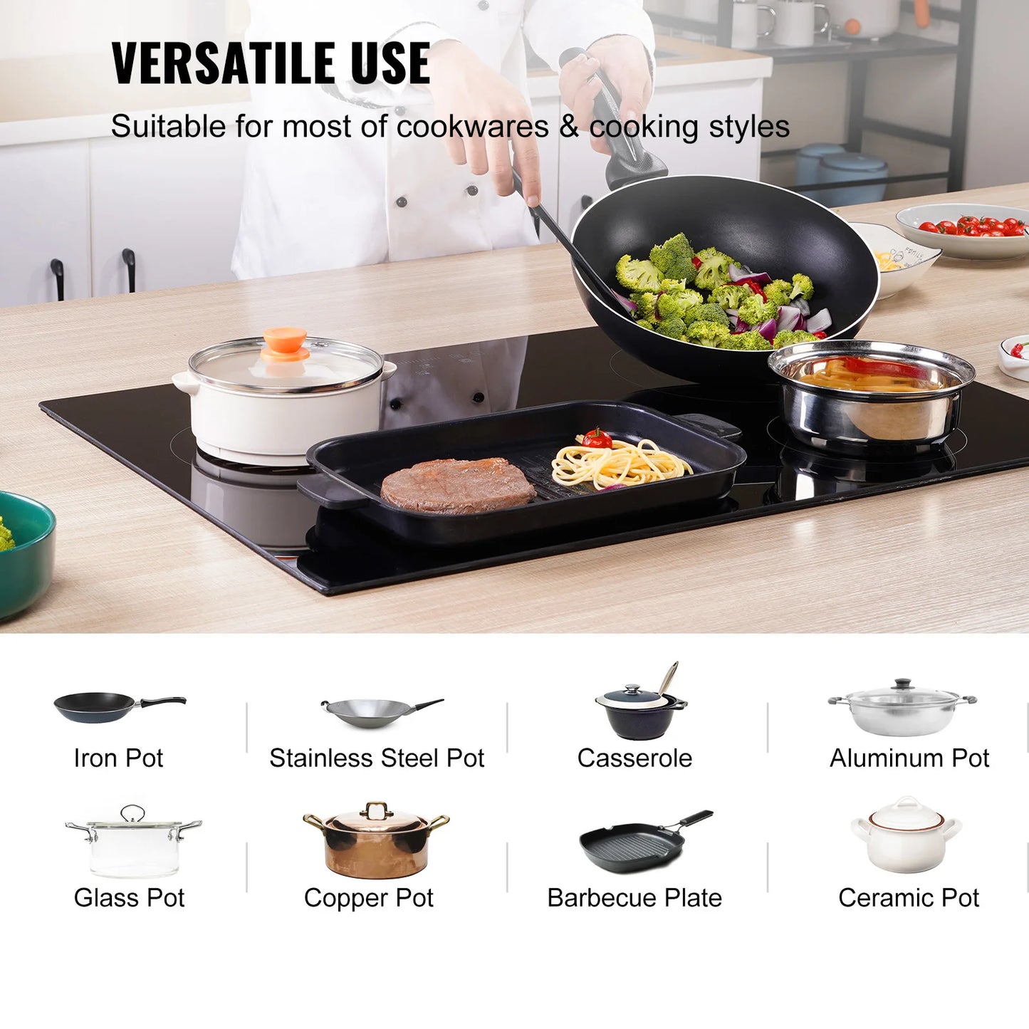 Built-in Induction Electric Stove Top 12/24/30in Ceramic Glass Electric Cooktop 4 or 5 Burners