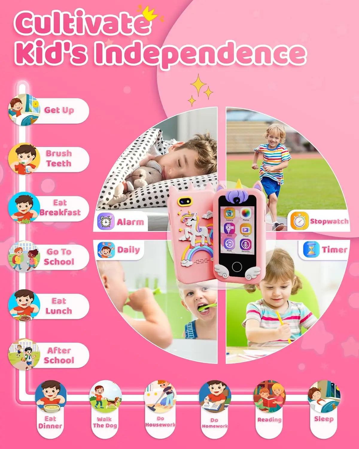 Kids Phone for Girls Ages 3-8, with MP3 Music Player, Dual Camera, Puzzle, Games and More