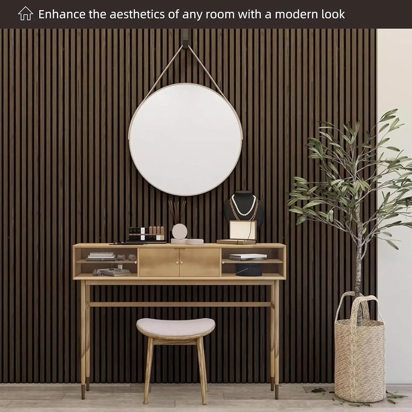 47 Inch Wood Slat Acoustic Panels for Stylish Decor and Noise Reduction, 3D Fluted Panel for Wall, Interior Design 3D Wood