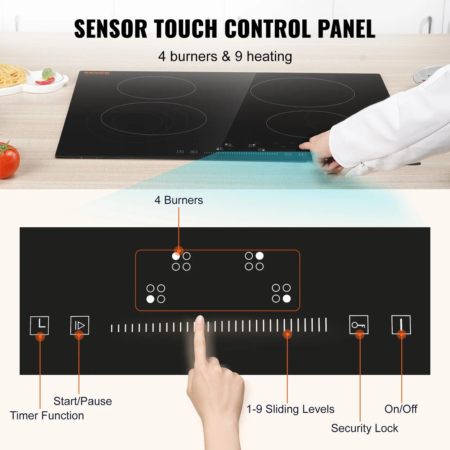 Built-in Induction Electric Stove Top 12/24/30in Ceramic Glass Electric Cooktop 4 or 5 Burners