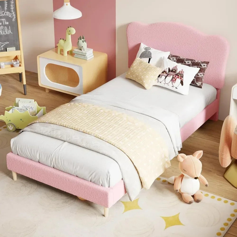 Children's Soft Padded Double Bed Frame with Scallop Headboard