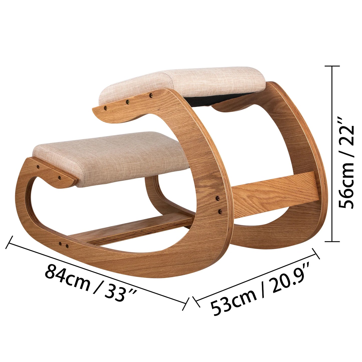 Ergonomic Rocking Wooden Computer Stool with Thick Cushion