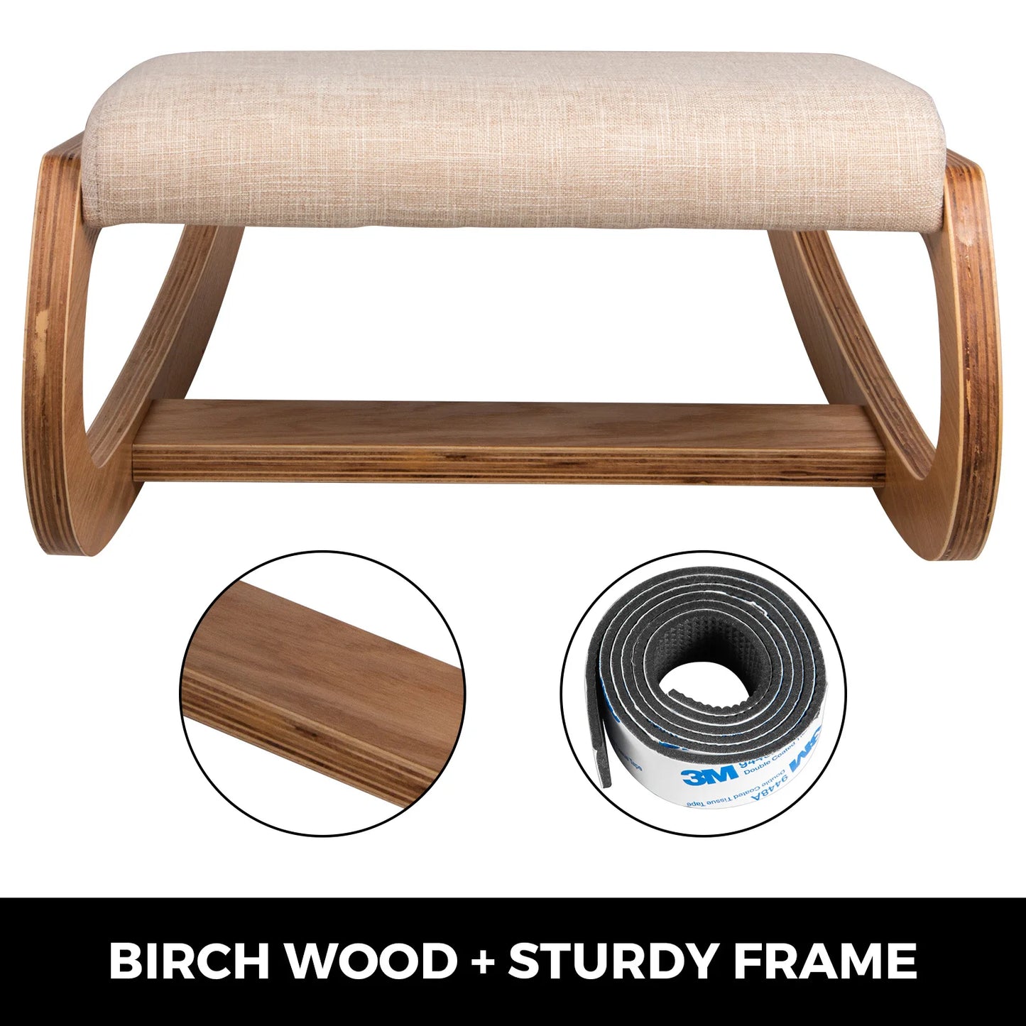 Ergonomic Rocking Wooden Computer Stool with Thick Cushion