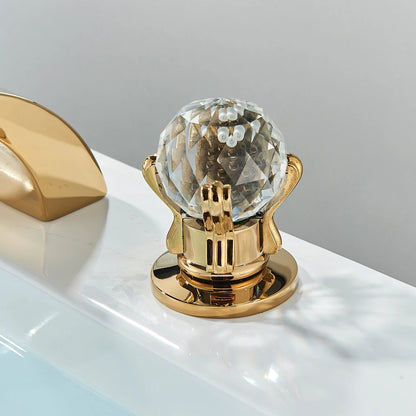 Widespread Waterfall Bathroom Faucet with 2 Crystal Knobs