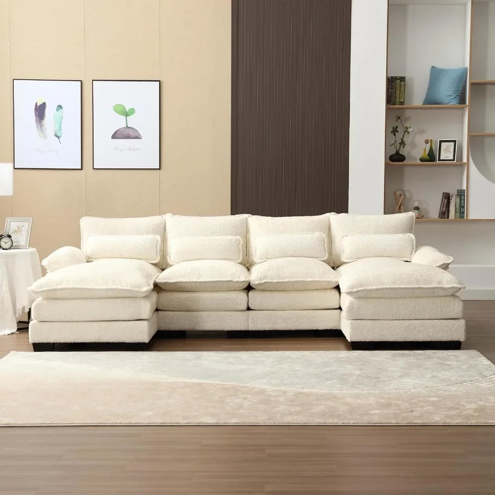 Comfy Chenille U-Shaped Sectional Sofa with Double Chaises