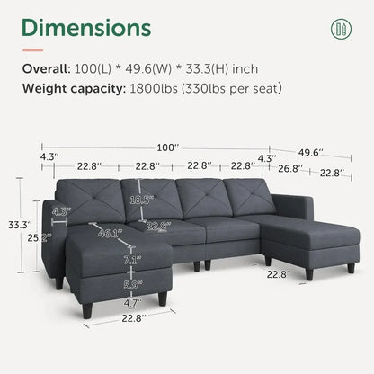 Convertible U-Shaped Sectional Sofa with Double Chaises