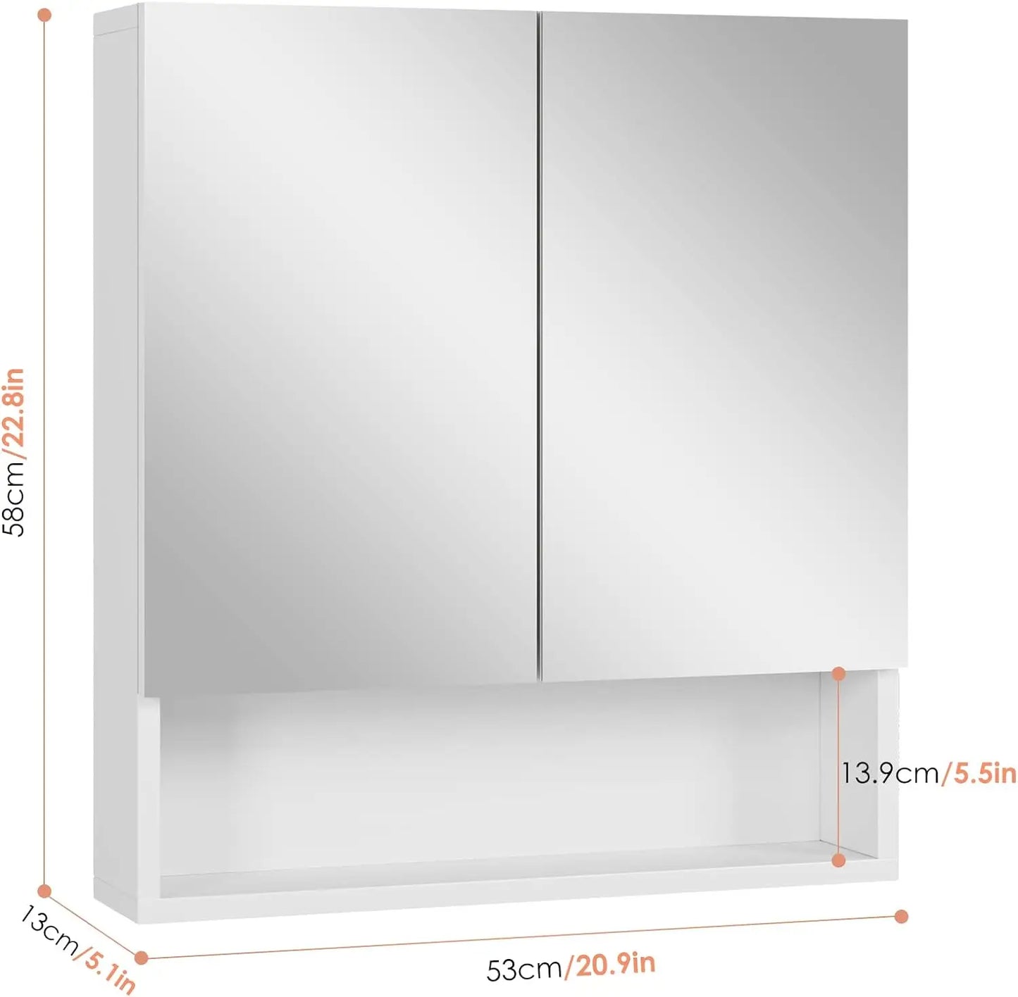 Bathroom Mirror Medicine Cabinet, with 2 Door Storage