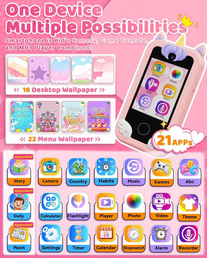 Kids Phone for Girls Ages 3-8, with MP3 Music Player, Dual Camera, Puzzle, Games and More