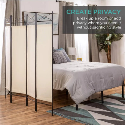 4-Panel Folding Privacy Screen/Room Divider W/Steel Frame