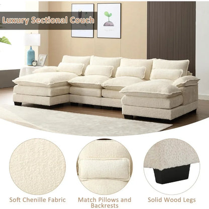 Comfy Chenille U-Shaped Sectional Sofa with Double Chaises