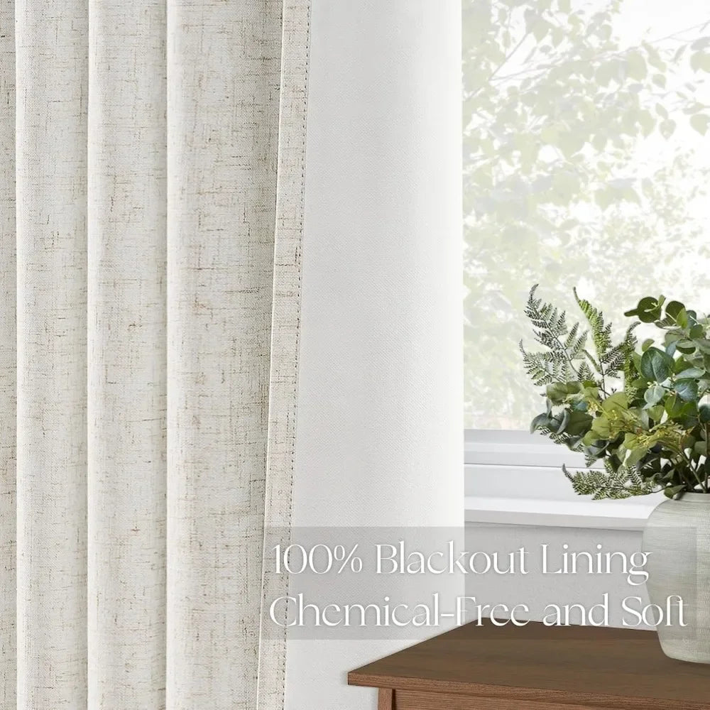 Natural Linen Pinch Pleat Drapes with Hooks/Rings