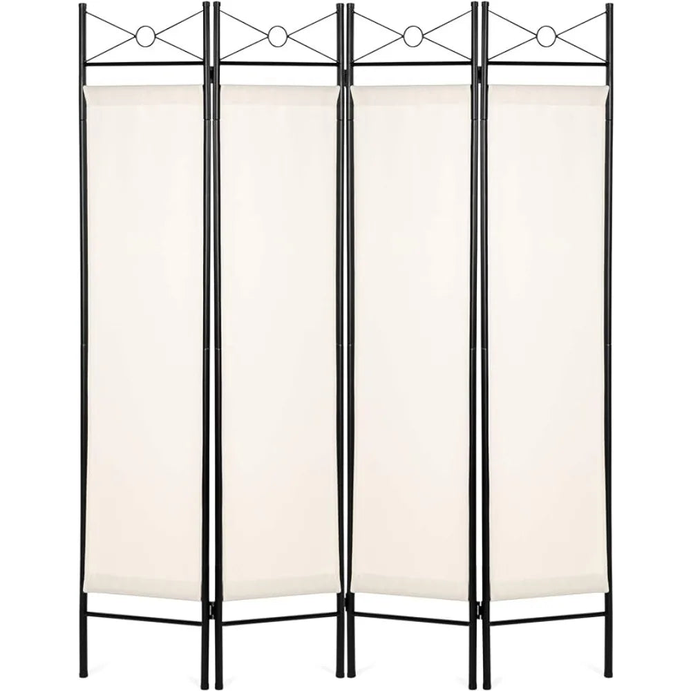 4-Panel Folding Privacy Screen/Room Divider W/Steel Frame