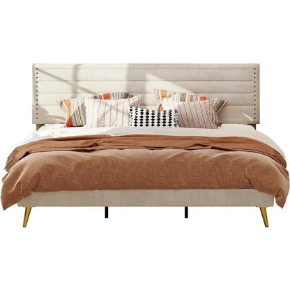 Platform Bed Frame with Upholstered Headboard