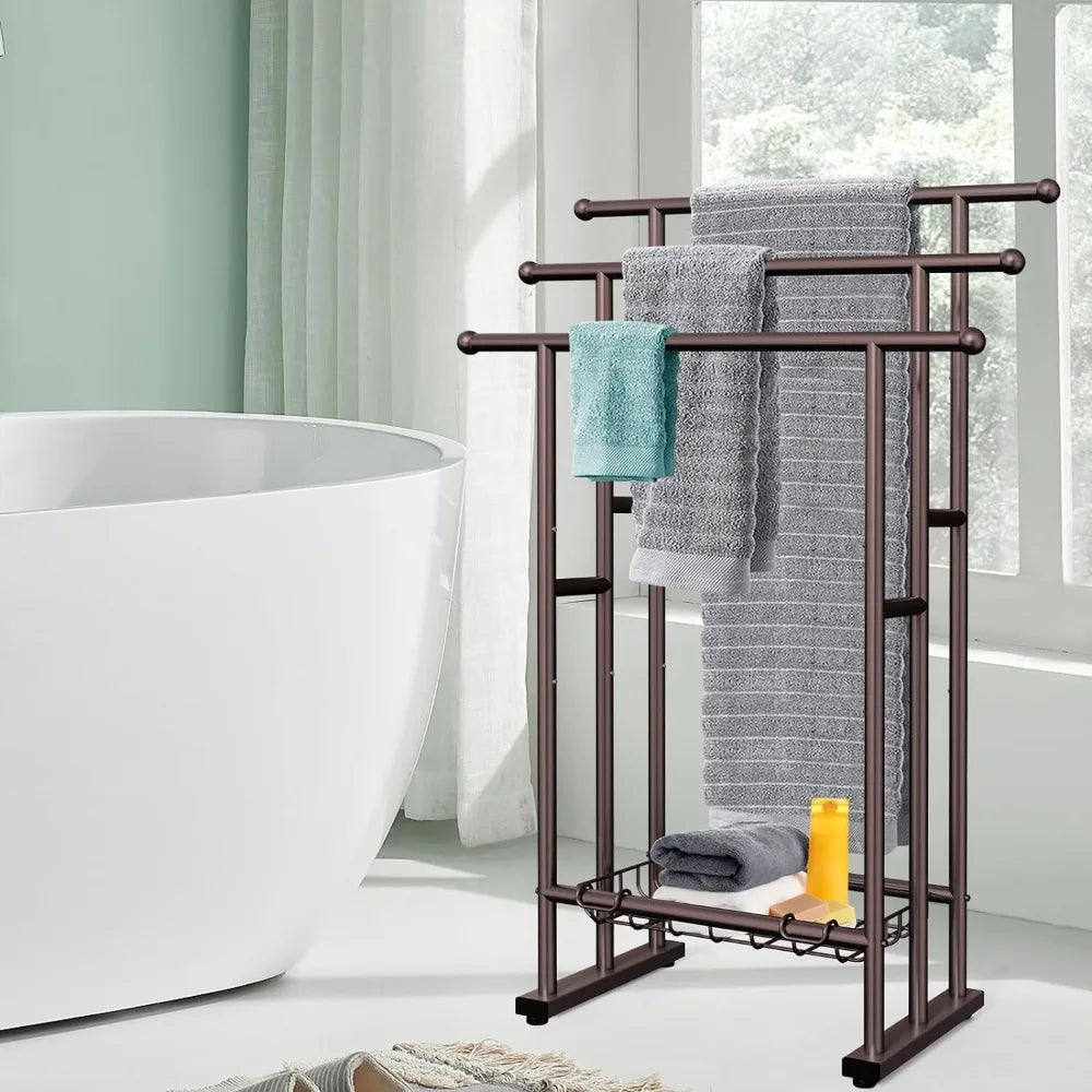 3 Tier Towel Rack Stand with Storage Basket