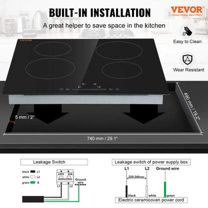 Built-in Induction Electric Stove Top 12/24/30in Ceramic Glass Electric Cooktop  4 or 5 Burners