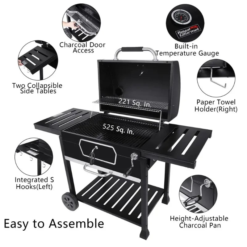 30-Inch Charcoal Grill, Deluxe BBQ Smoker