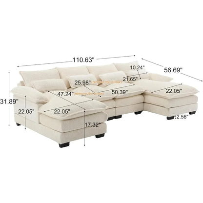 Comfy Chenille U-Shaped Sectional Sofa with Double Chaises