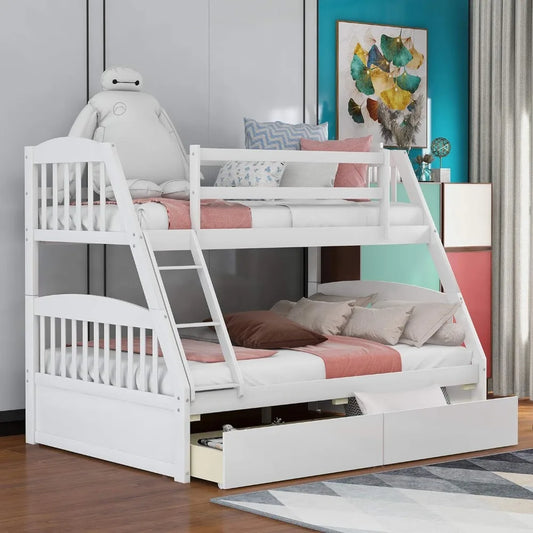 Solid Wood Twin Over Full Bunk Bed with Two Storage Drawers