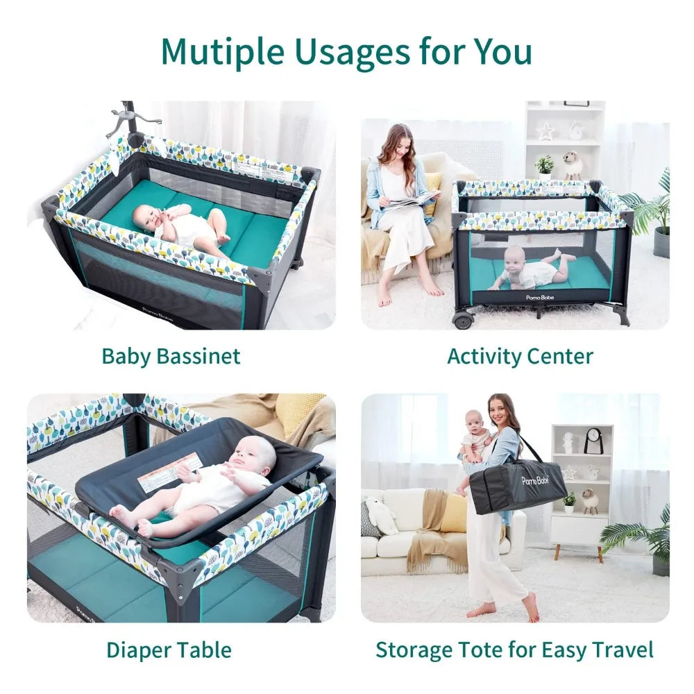 Portable Crib with Detachable Bassinet and Changing Table