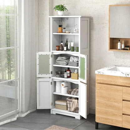 Tall Storage Cabinet w/2 Glass Doors & 3-Position Adjustable Shelves