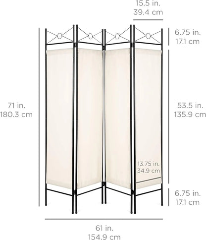 4-Panel Folding Privacy Screen/Room Divider W/Steel Frame