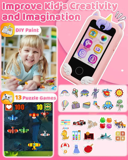 Kids Phone for Girls Ages 3-8, with MP3 Music Player, Dual Camera, Puzzle, Games and More