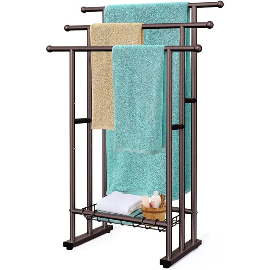 3 Tier Towel Rack Stand with Storage Basket