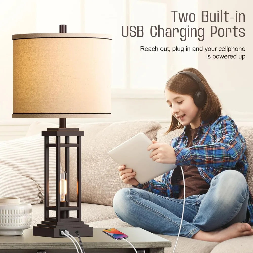 Set of Tall Table Lamps with Charge Ports