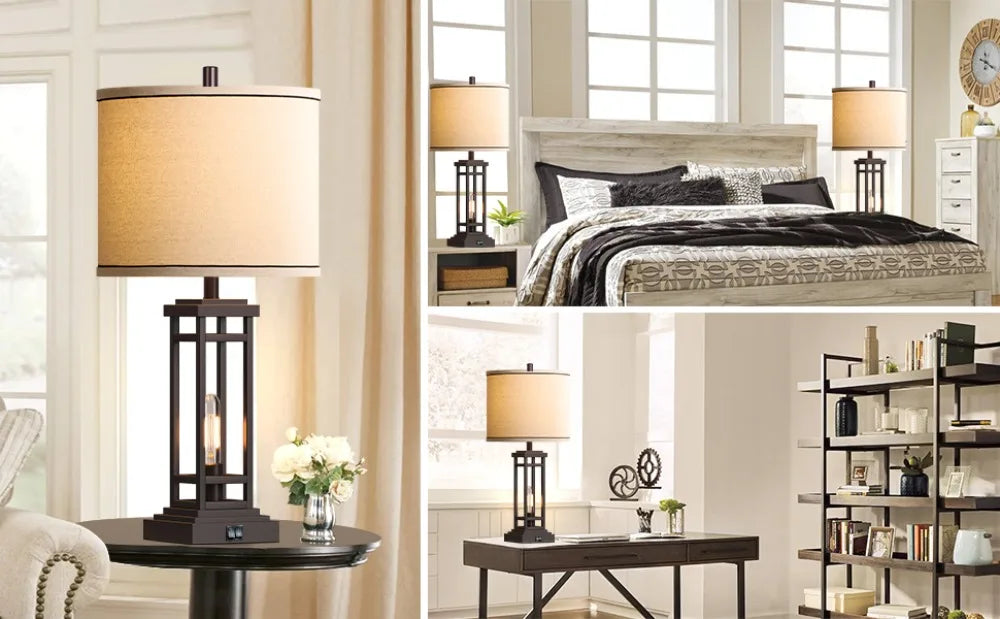 Set of Tall Table Lamps with Charge Ports