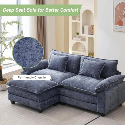 Comfy Chenille Sectional Sofa Sleeper with Pillows and Ottoman