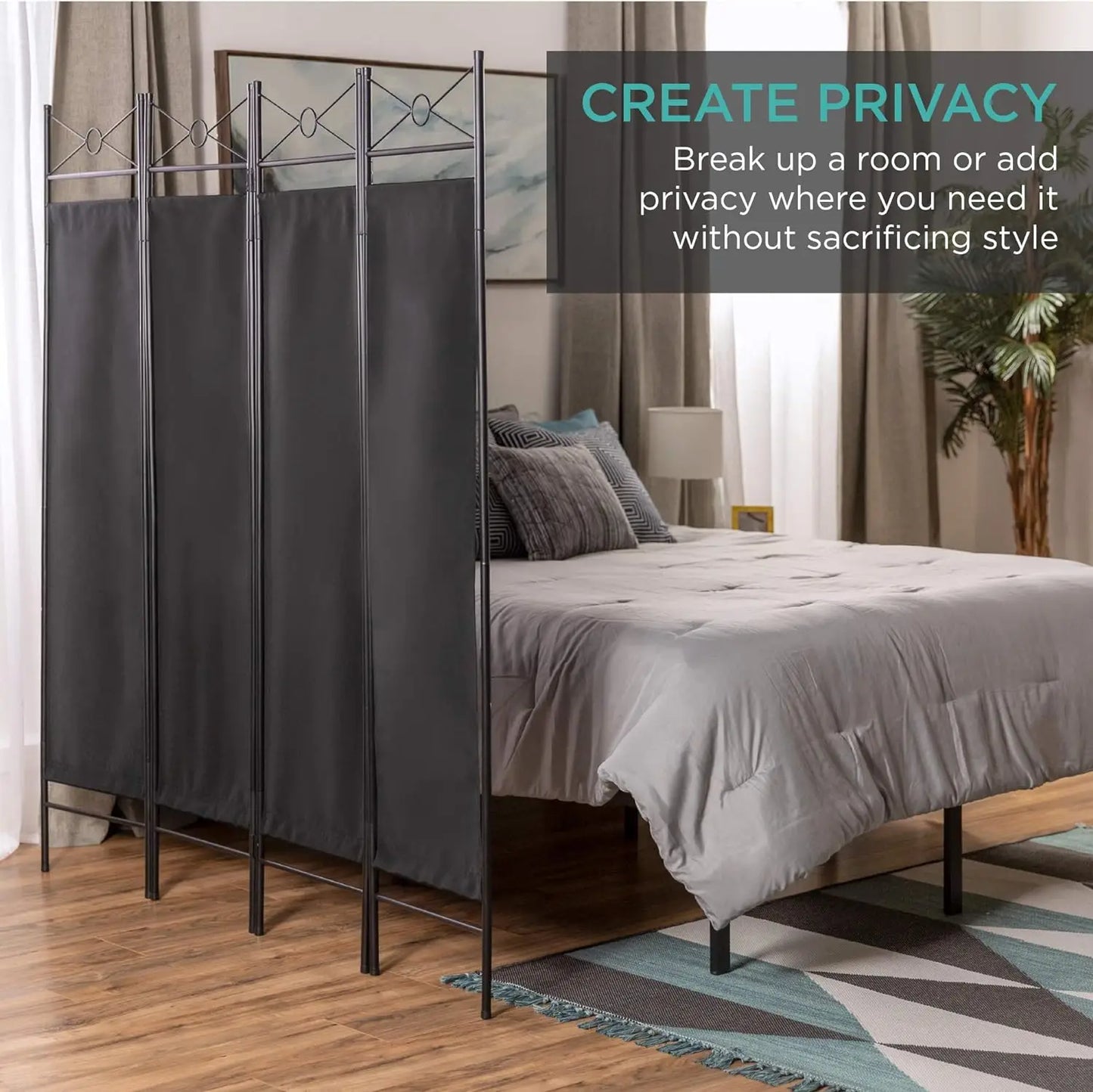 4-Panel Folding Privacy Screen/Room Divider W/Steel Frame