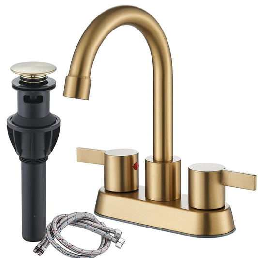 Long Neck Bathroom Faucet with Pop-up Sink Drain and Faucet Supply Lines