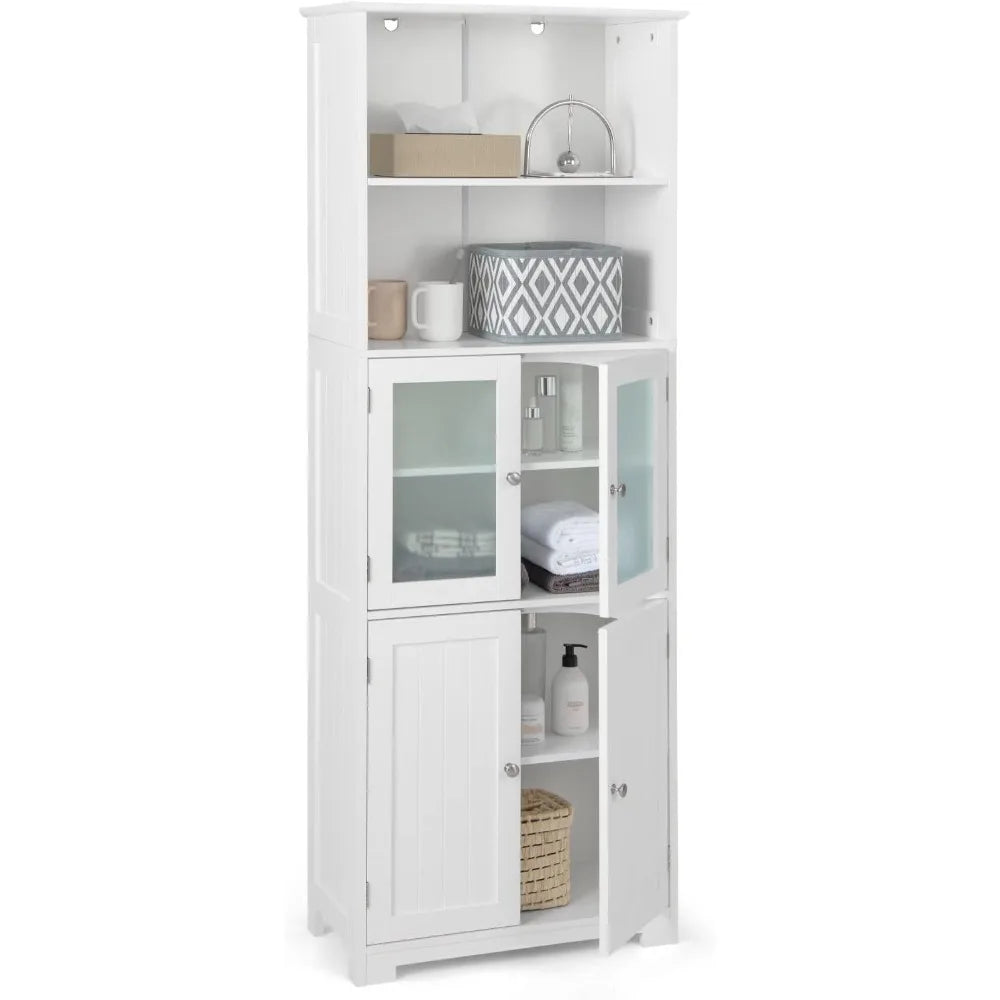 Tall Storage Cabinet w/2 Glass Doors & 3-Position Adjustable Shelves