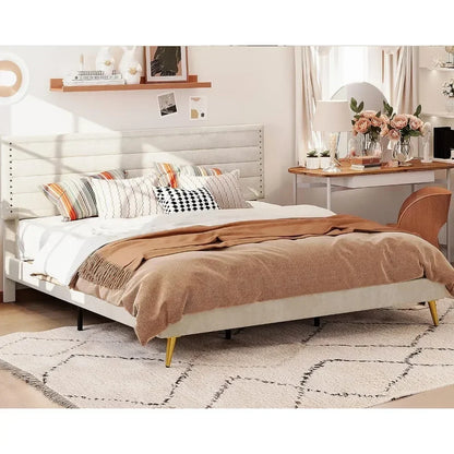 Platform Bed Frame with Upholstered Headboard