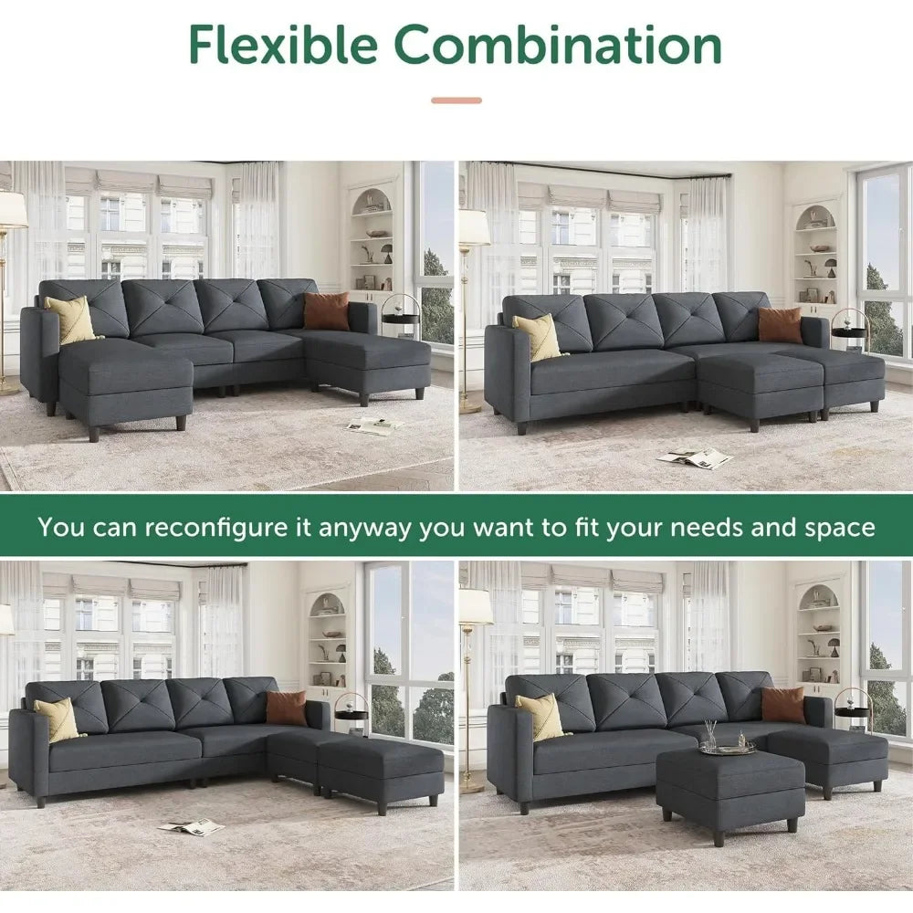 Convertible U-Shaped Sectional Sofa with Double Chaises