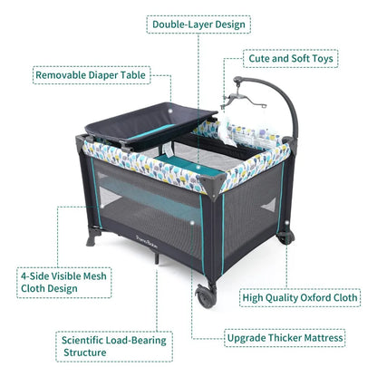 Portable Crib with Detachable Bassinet and Changing Table