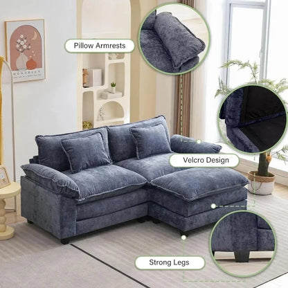 Comfy Chenille Sectional Sofa Sleeper with Pillows and Ottoman