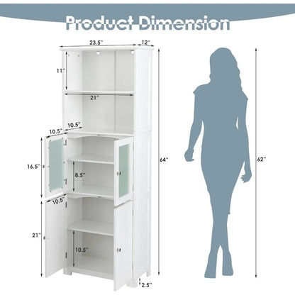 Tall Storage Cabinet w/2 Glass Doors & 3-Position Adjustable Shelves