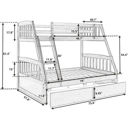 Solid Wood Twin Over Full Bunk Bed with Two Storage Drawers