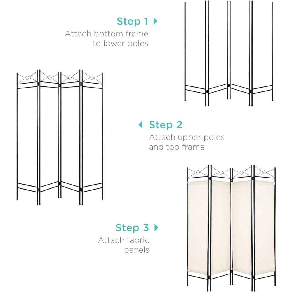 4-Panel Folding Privacy Screen/Room Divider W/Steel Frame