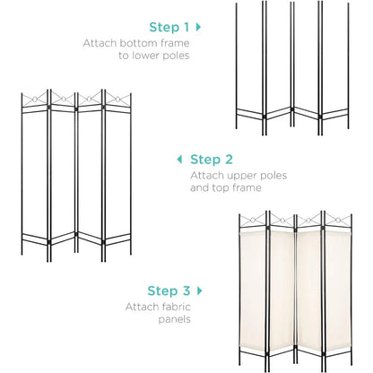 4-Panel Folding Privacy Screen/Room Divider W/Steel Frame