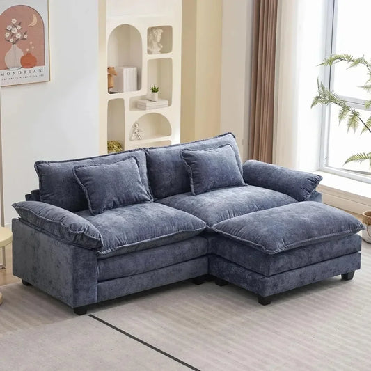 Comfy Chenille Sectional Sofa Sleeper with Pillows and Ottoman